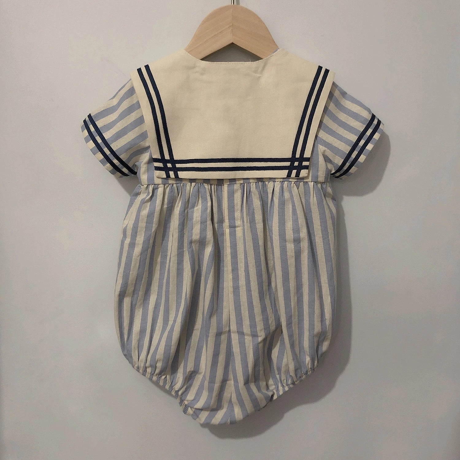 Children Boutique Clothing Baby Boys Girls Blue Striped Navy Tie Bubble Romper Vintage Cotton Siblings Outfit Birthday Dress