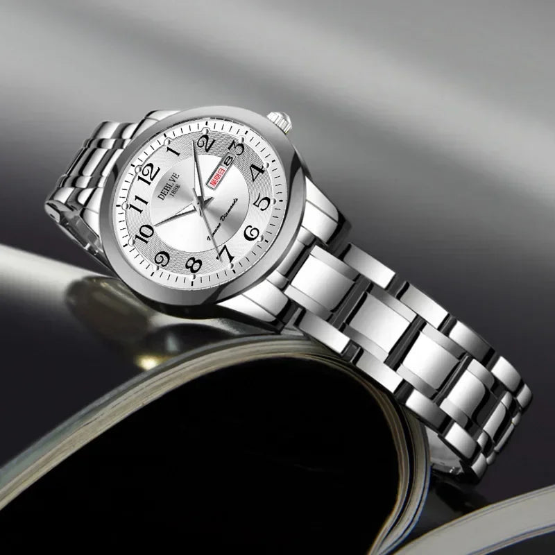 Ladies Fashion Ultra-thin Steel Band Dual Calendar Luminous Waterproof Digital Scale Watch Quartz Watch for Women Gift Clock