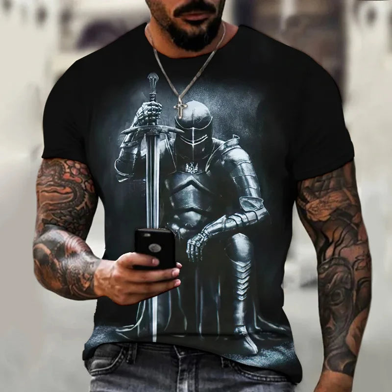 Summer Fashion Templar 3D Printed Men's T-Shirt Street Harajuku Cross TShirt For Men Short Sleeve Oversized Tshirt Vintage Top