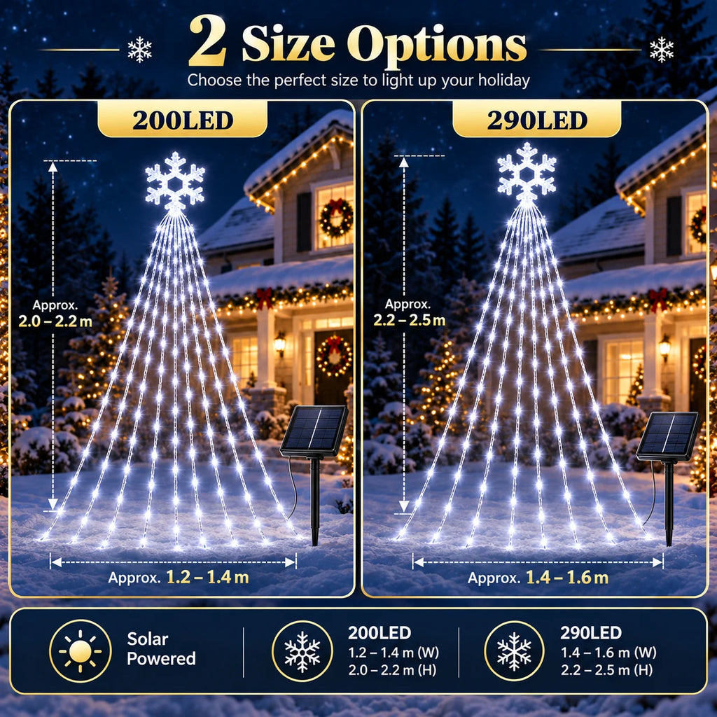 Christmas Snowflake Waterfall Lights Solar Powered 200/290LED 8 Modes Curtain Garland for Tree Window Garden Patio Holiday Decor