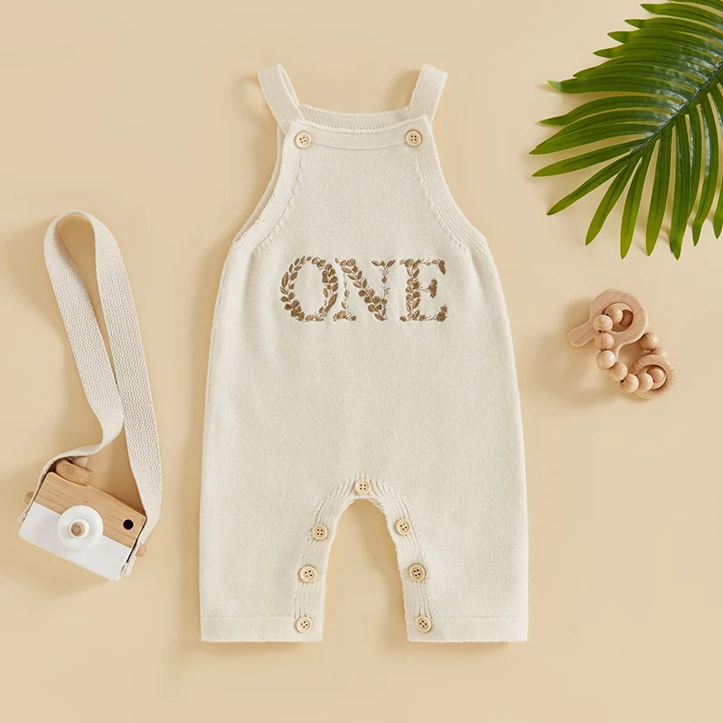 Citgeett Summer Toddler Baby Boys Girls Suspender Pants Embroidery Letters Knit Pants Birthday Romper Clothes