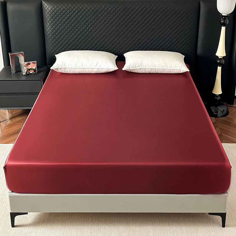 Satin Elastic Fitted Sheet Solid Mattress Cover 360 Band Bed Sheet for Single Double Couple King Queen Full Twin Bedsheet