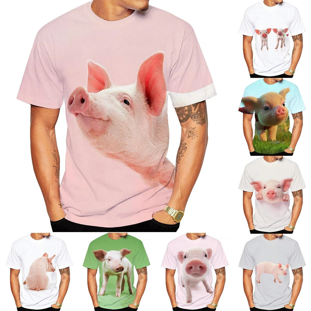 Popular 3D art design of cute pigs in summer, youthful fashion personality, cute popular T-shirt