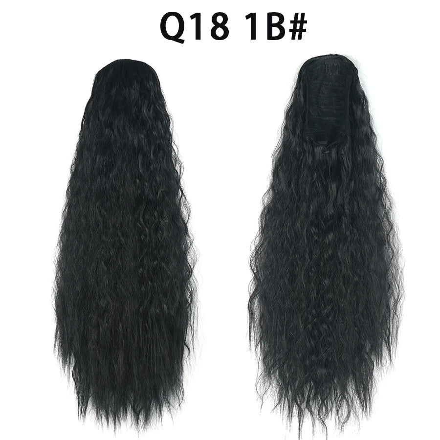 22 Inch Drawstring Ponytail Extension Curly Wave Long Ponytail Hair Extension Synthetic Corn Wavy Drawstring Ponytail Extensions