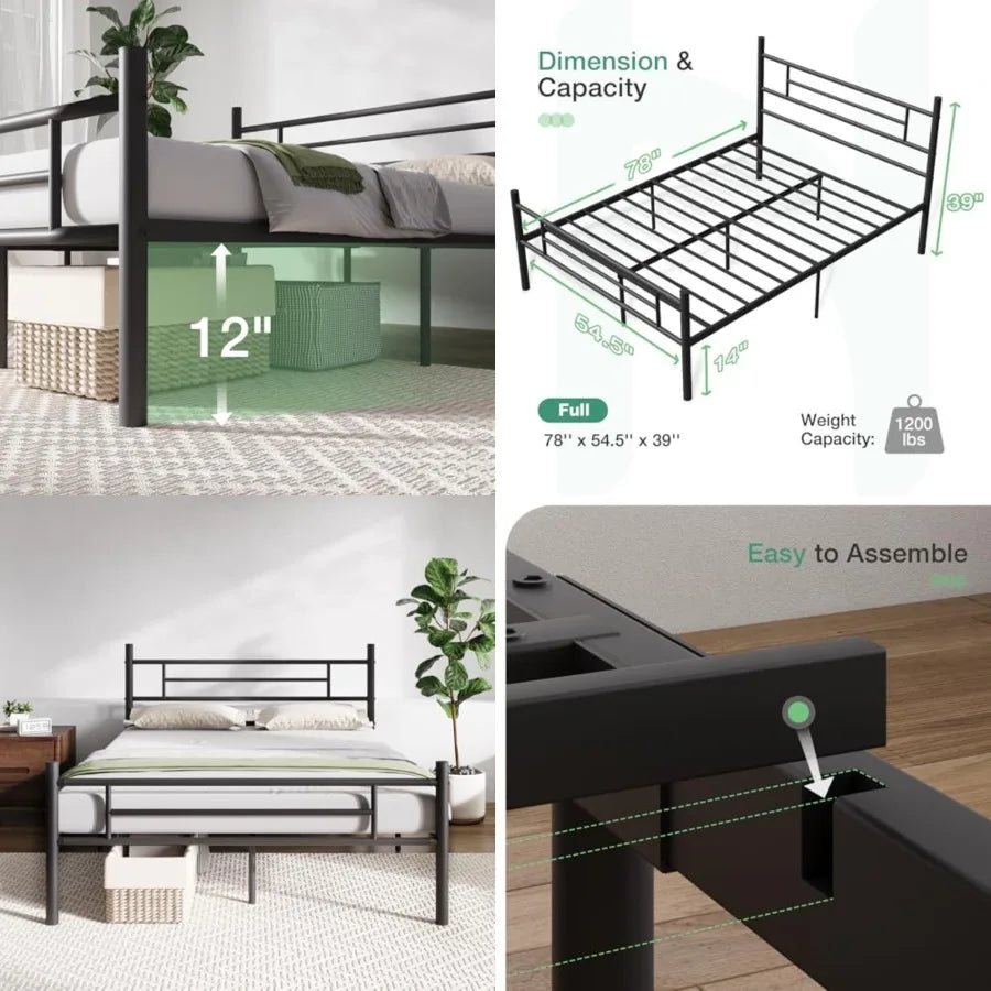 Full Size Bed Frame with Headboard and Footboard, 14 Inch Metal Platform Bed Frame, Under Bed Storage, Strong Metal Slats Support, Mattress Foundation No Box Spring Needed