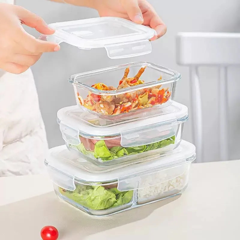 High Borosilicate Glass Lunch Box with Vent Lid,Microwave Safe Leak-Proof Food Storage Container,Multi-Size Options,Easy Clean.