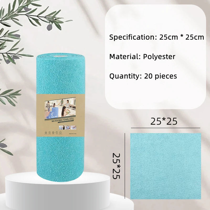 1Roll 20Sheets Reusable Microfiber Cleaning Wipes Household Kitchen Dish Rags Towel Rolls Wash Paper Towel Replacement Lint-Free