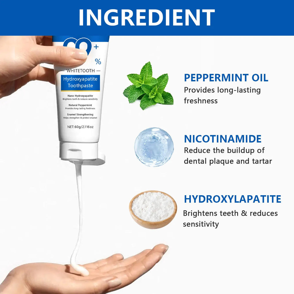 Hydroxyapatite Toothpaste - Deeply Cleans and Whitens Teeth, Reduces Tooth Sensitivity, and Freshens Breath 60g
