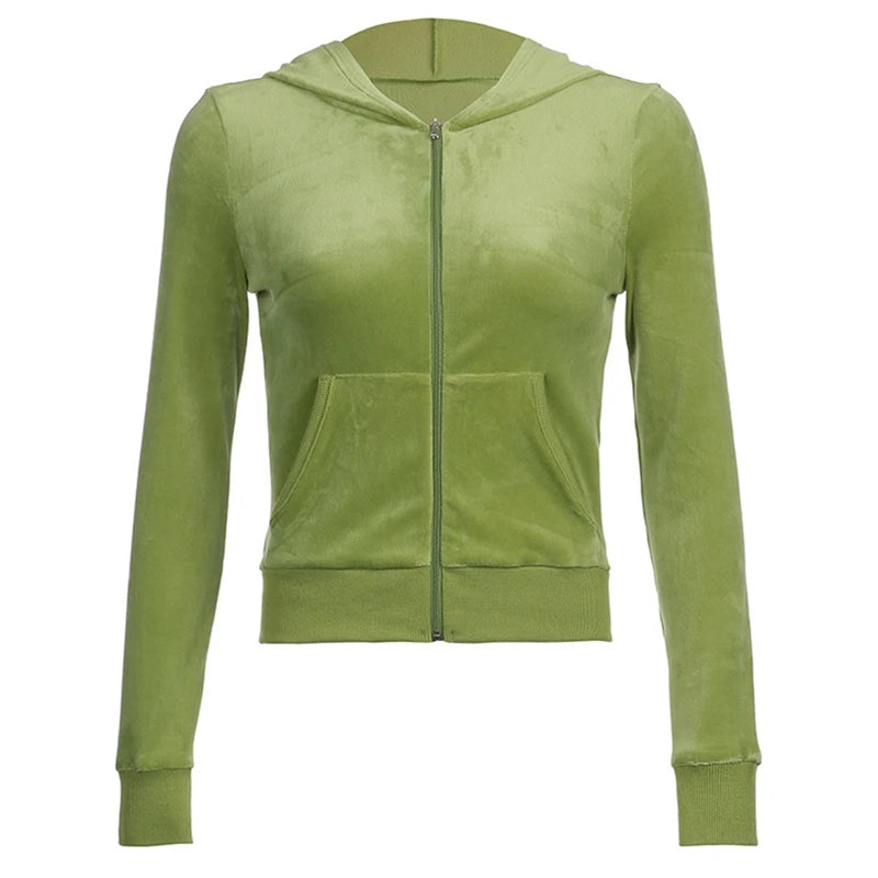 Women Velvet Zip Up Crop Hoodie Jacket + Long Pants Y2K Casual Hoodies Sweatshirt with Pocket Autumn Winter Loungewear Outfits