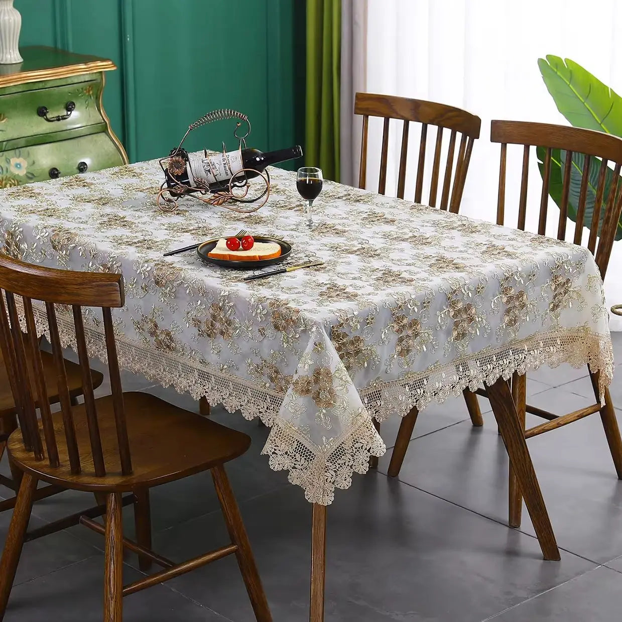 Battilo Rectangular Tablecloth Lace Table Cover Luxury Embroidered Coffee Tablecloths for Dining Tables Home Wedding Decoration