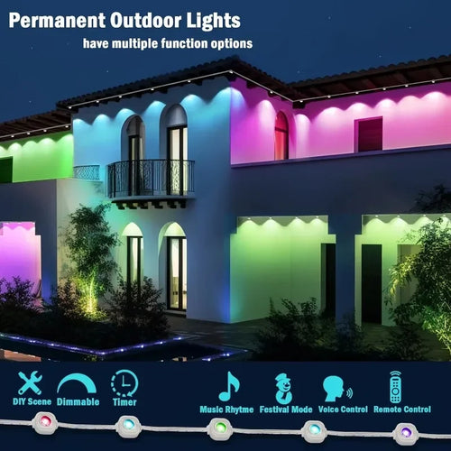 LED Lights 45M Permanent Outdoor Lights Smart RGBIC Eaves Festival Flashing Lighting Fairy String Christmas Holiday Decorations