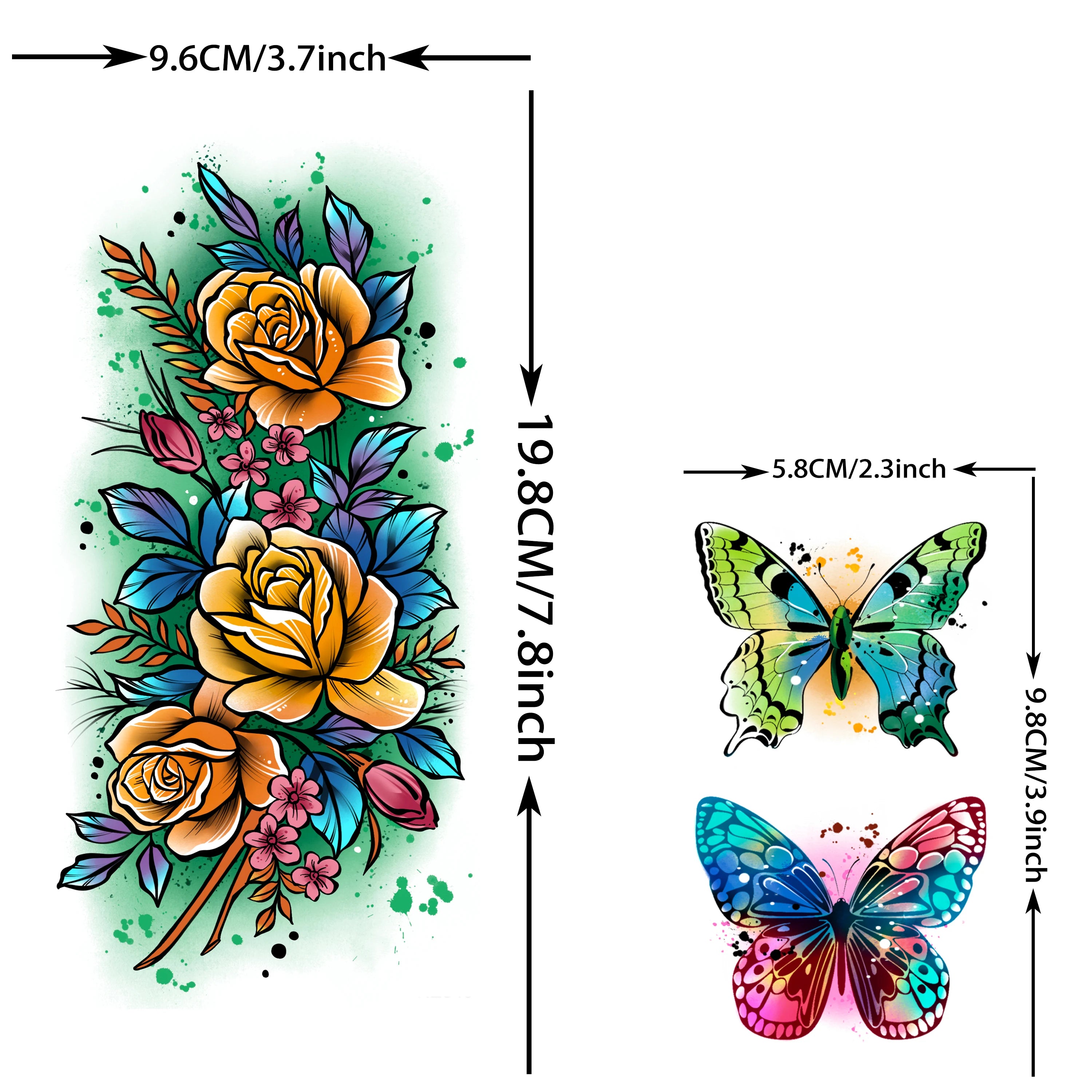 70 Sheets Watercolor Peony Rose Flowers Temporary Tattoos For Women Butterfly Animals Tatoos Realistic Fake Arm Tattoo Stickers