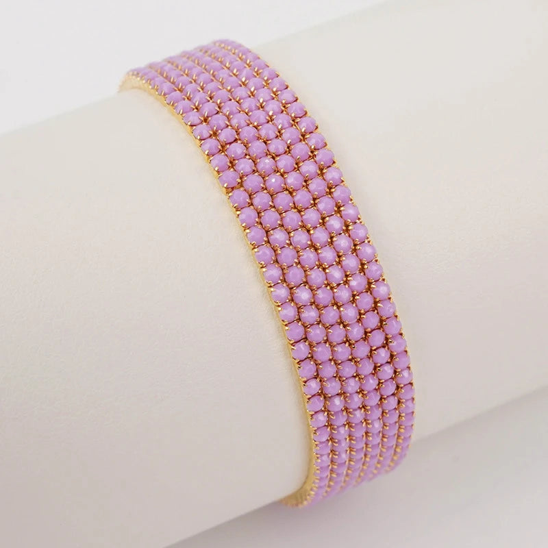 6pcs/set Fashion Acrylic Beads Elastic Bracelet For Women Stretch Stackable Gold Color Bracelets Wristband Daily Female Jewelry