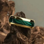 Men Domed Green Abalone Shell Inlay Rings Fashion 8MM Gold Color Stainless Steel Rings For Wedding Engagement Jewelry Gift