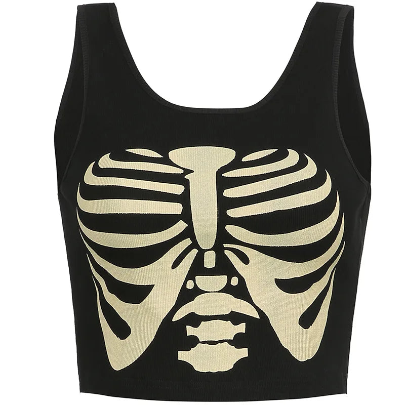 Casual Y2k Lace Zebra Stripes Women T Shirt Sleeveless Slim Sexy Sling Clothing 2023 Summer Fashion Crop Top Goth Punk Camisetas