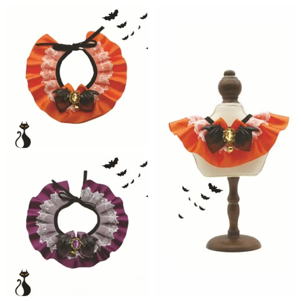 Cat Accessory Creative Halloween Cat Dog Lace Necklace Adjustable Cool Pet Lace Collar Cute Exquisite Pet Bib Scarf Photograph