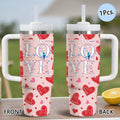 Happy Love Valentine's Day Vacuum Flasks 40oz Stainless Steel Vacuum Insulated Tumbler with Straw Leak Resistant Travel Mug