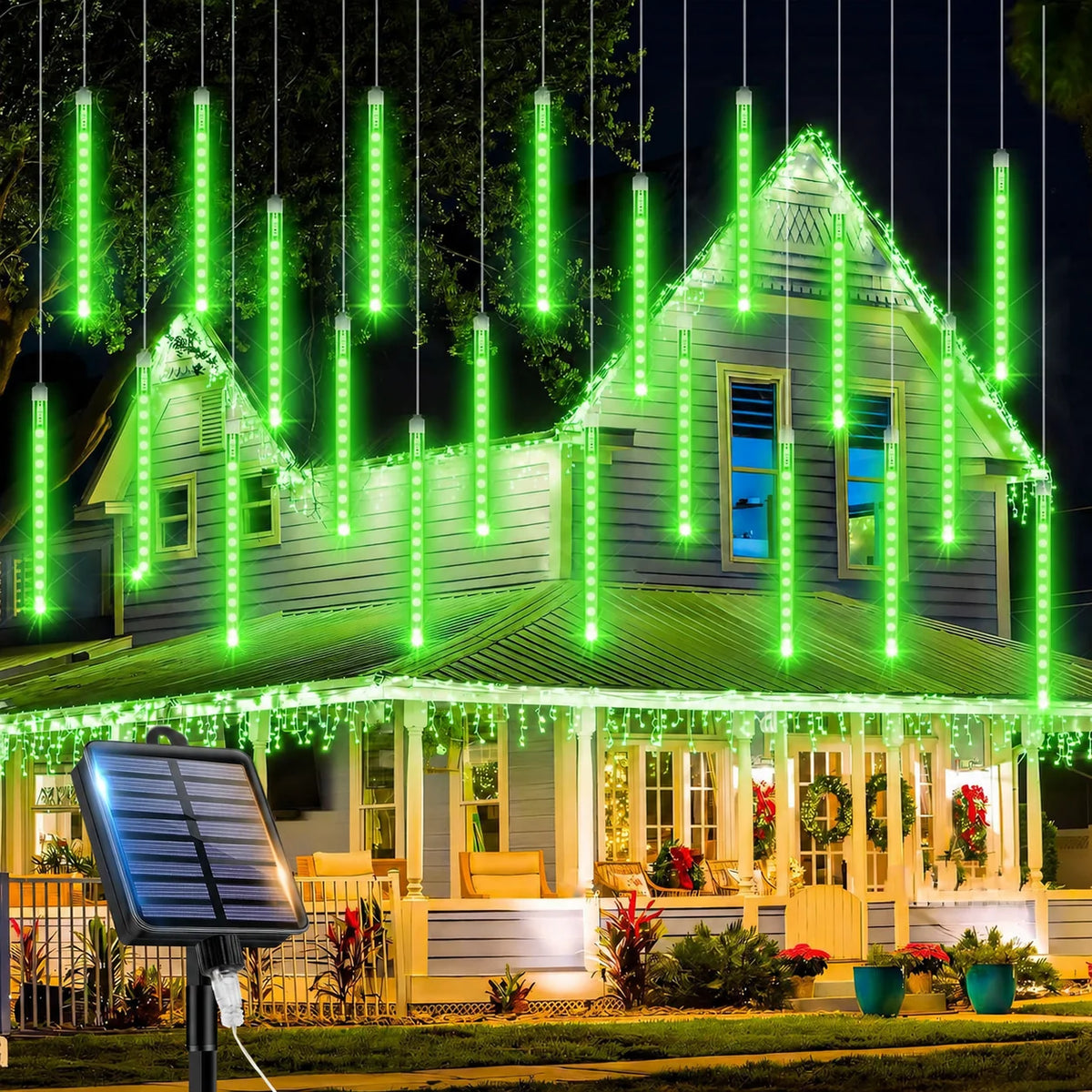Solar Meteor Shower Lights Outdoor Meteor Lights 8Tubes Waterproof LED Falling Raindrop Christmas Halloween Fairy String Lights