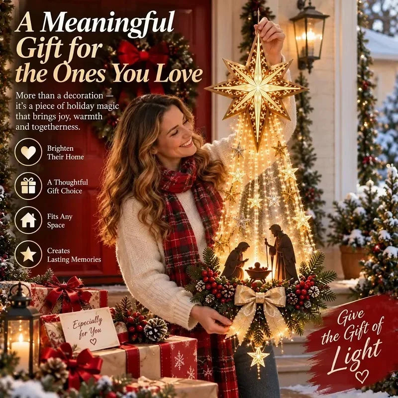 Christmas// Bethlehem Star of Faith Lighted Nativity Wall Decor Glowing Christmas Hanging Ornament LED Lights Indoor Decor Party