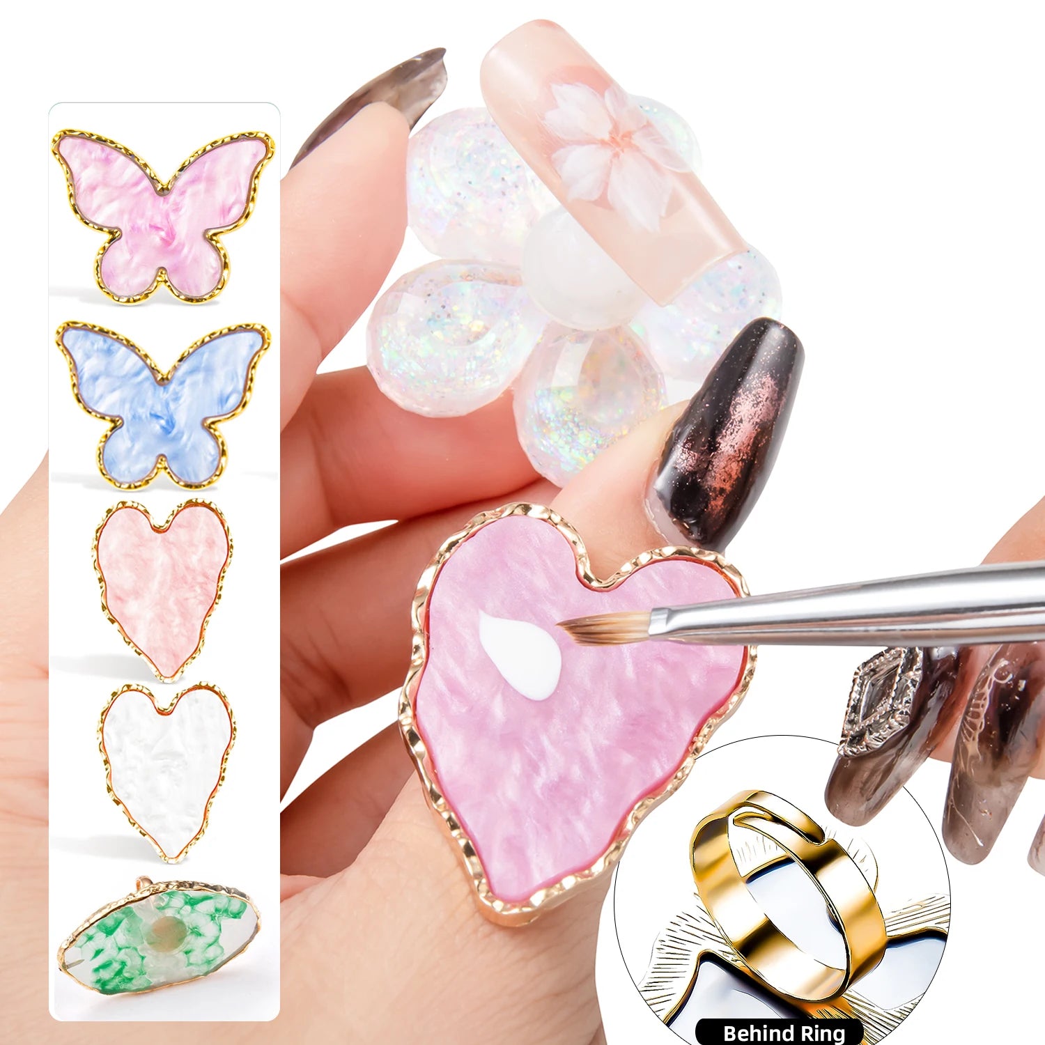 Mini Resin Fingerring Design Plate For UV Gel Polish Blending Heart Shape False Nails Display Stand False Eyelash Glue Tray Tool