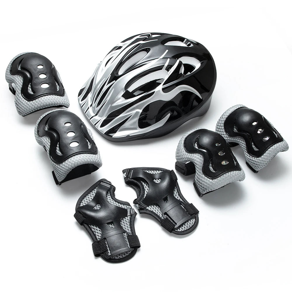 7 Pcs Kids Bike Helmet & Pads Set, Adjustable Protective Gear for Toddler Girls Boys 3-10 Years, for Biking, Skateboard, Scooter