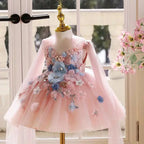 Jill Wish J535 Floral Pink Flower Girl Dress with Cap Flowers Princess Toddler Kids Wedding 1st Birthday Pageant Party Ball Gown