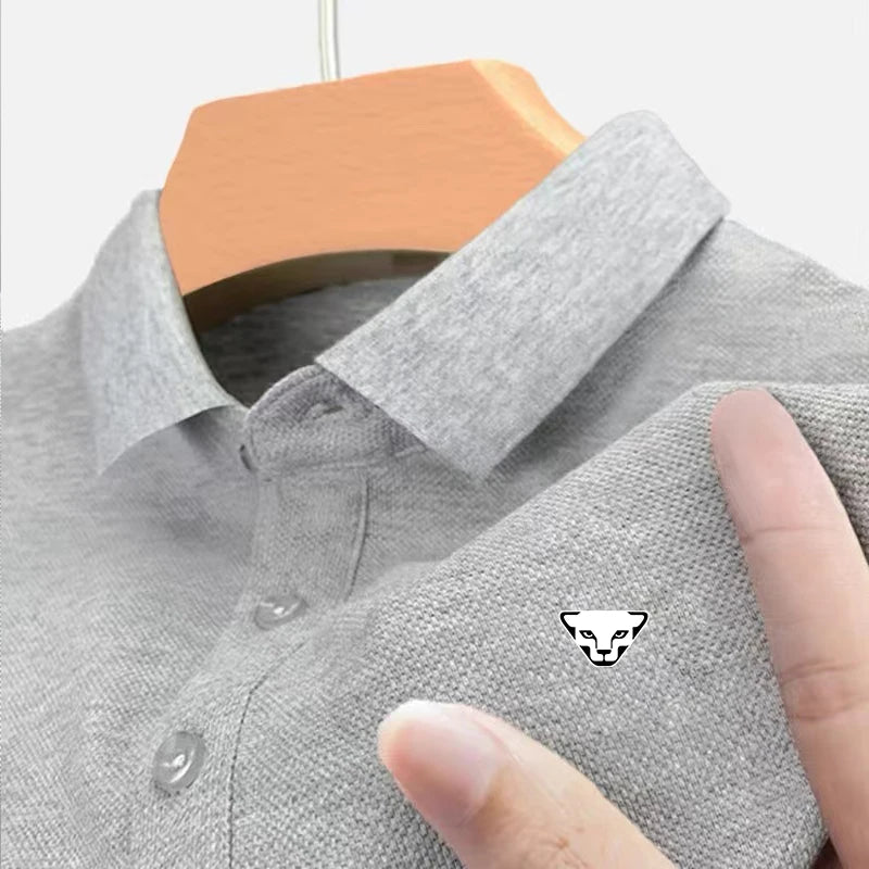 Men's Summer High-End Printed Golf Polo Shirt with Collar, Solid Color, Breathable, Office Casual, High-Quality Men's Clothing