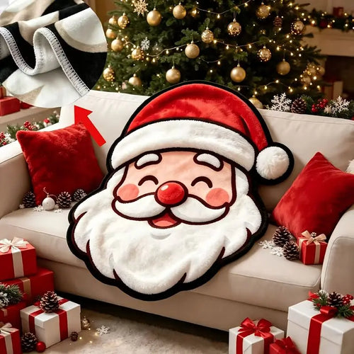 VIKAMA Shaped Santa Claus Throw Blanket with Smiling Face and Beard Fun Christmas Blanket for Couch Bed and Holiday Gift