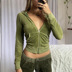 Women Velvet Zip Up Crop Hoodie Jacket + Long Pants Y2K Casual Hoodies Sweatshirt with Pocket Autumn Winter Loungewear Outfits