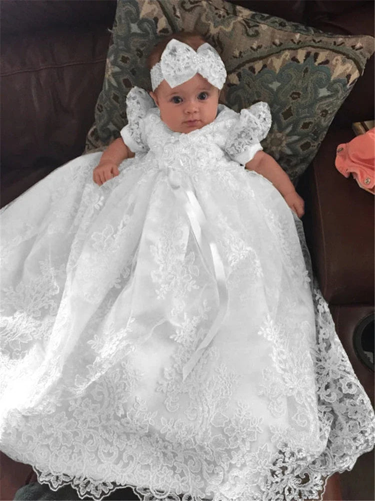 Baby Girls Baptism Dresses Kids Lace Party Dress Christening Dresses Newborn First Birthday Outfits Size 3-24 month Custom Made