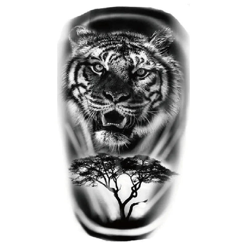Waterproof Temporary Tattoo Sticker Forest Big Tiger Lion Wolf King Body Arm Hand Cool Art Black Animal Men Women Fake Tattoos