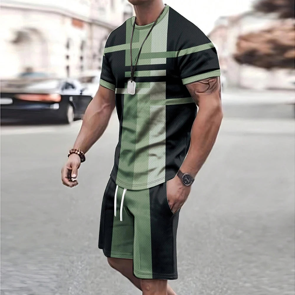 Fashionable New Men's Sportswear Short-Sleeved Shorts Suit Casual T-Shirt Shorts Sets Retro Cool Breathable Summer Two-Piece Set
