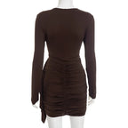 Elegant Y2K Women's Long Sleeve Short Mini Dress Bodycon Ruched O Neck Outfits for Party Club Autumn Winter Sexy Dresses Gift