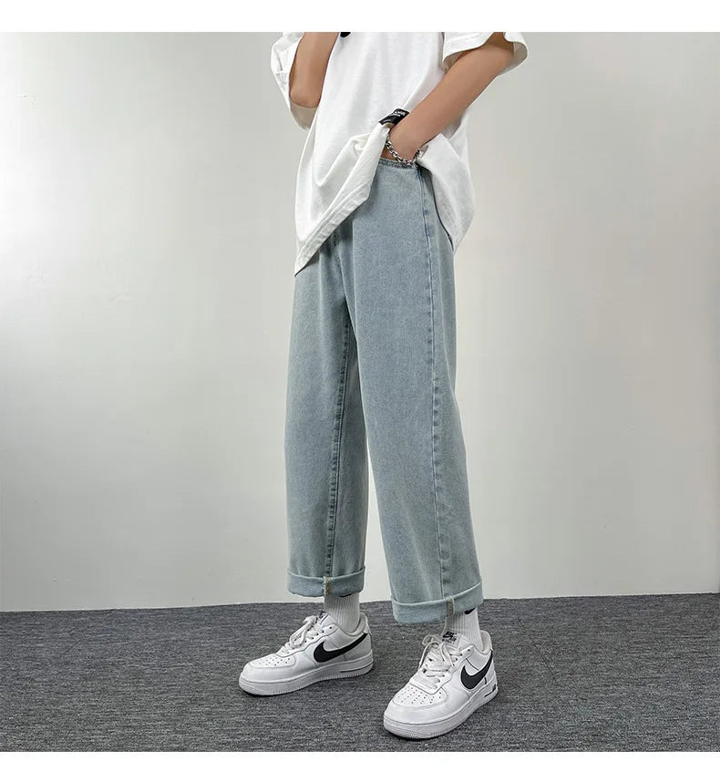 2025 New Men's Jeans | Korean Euro US Style | Straight & Wide Leg Denim Pants | Trendy Solid Color & Black Design