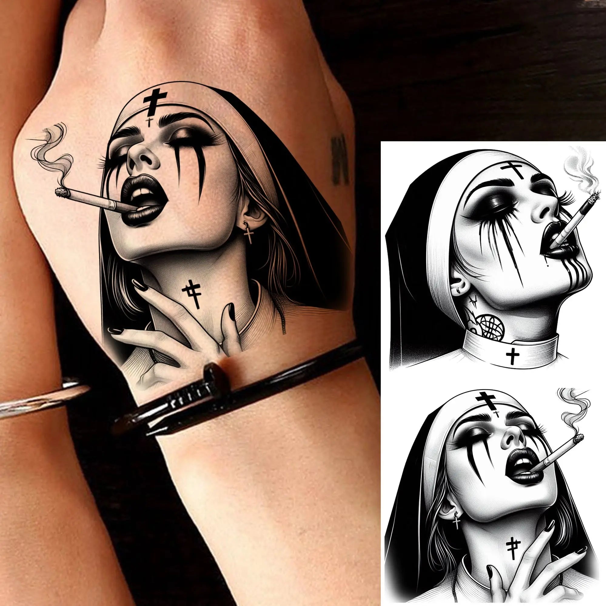 1 Sheet Trendy Cool Robber Gangster Temporary Tattoos For Adults Bad Guy Rebel Tatoos Waterproof Realistic  Fake Tattoo Stickers