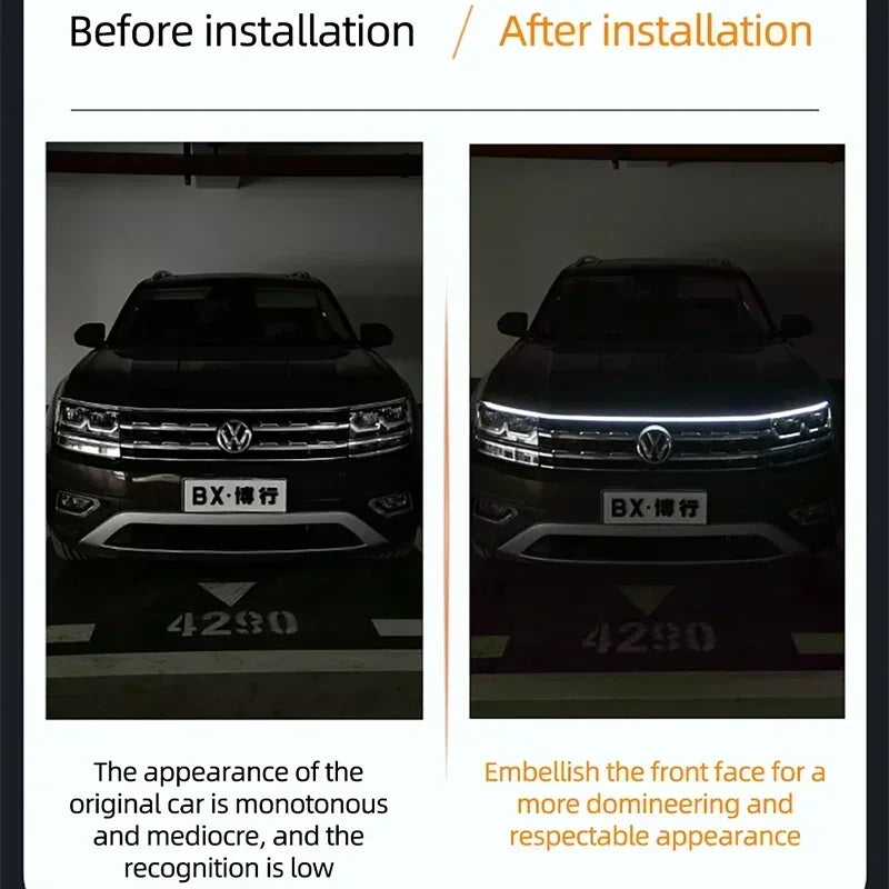 LED  Car Daytime Running Light DRL With Turn Signal Lamp Car Hood Decorative Light Strip With Start Scan Meteor Dynamic 12V