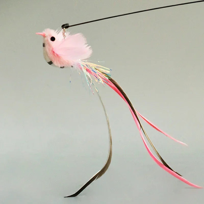 Cat Feather Toy Accessories False Birds Worm Toy with Bell Kitten Cat Toys Interactive Replacement Refill Foam Ball Training
