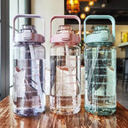 2 Liters Plastic Kettle Large Portable Travel Water Bottle with Straw  Sports Fitness Cup High Value Big Fat Cup Adult Universal