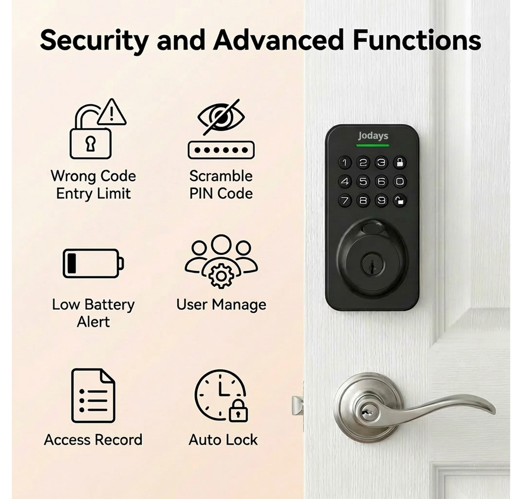 Jodays Smart Deadbolt Lock with Fingerprint & Keypad, Keyless Entry Door Lock with App Control, Temporary and One-Time Password, Auto Lock & Anti-Peep Passcode, Powered by 4pcs AA Alkaline Batteries (No Included), Easy Instal