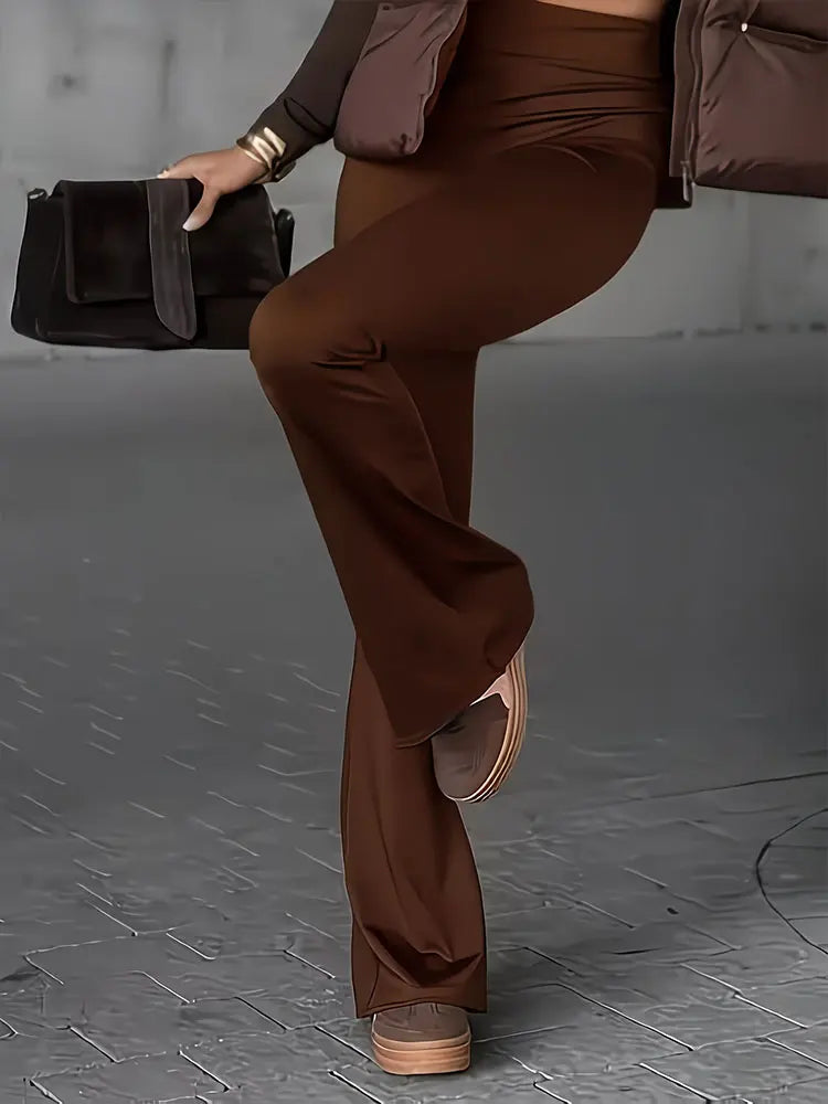 Elegant Wide Leg Flared Pants Solid Color Stretch Casual Trousers Suitable For Party Daily Wear All Seasons Women's Clothing