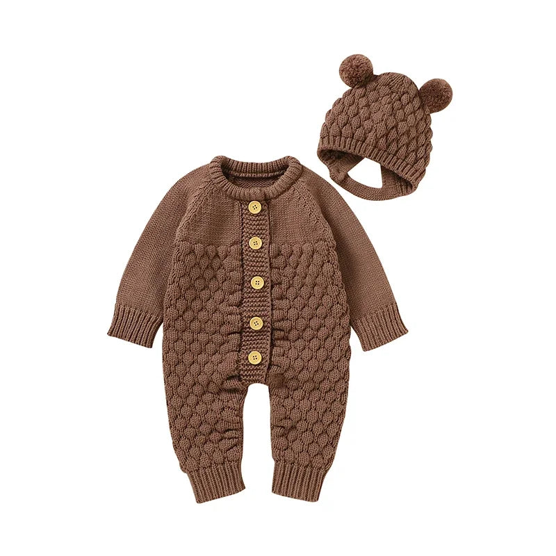 Newborn Baby Clothes Set Knitted Infant Girl Boy Romper +Hat +Gloves +Shoes Fall 4PC Long Sleeve Jumpsuit Outfits +Mitten +Boots