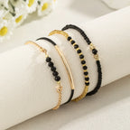 New Fashion 4Pcs/Set Vintage Black Hand Bracelet With Hand-Woven Beaded Simple Women Fine Popular Jewelry Accessories Wholesale
