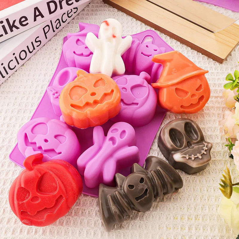 Pumpkin Silicone Halloween Cake Chocolate Mould Silicone with Ghost Pumpkin Bat & Witch Hat Cookie Mold for Ice Cube Baking Mold