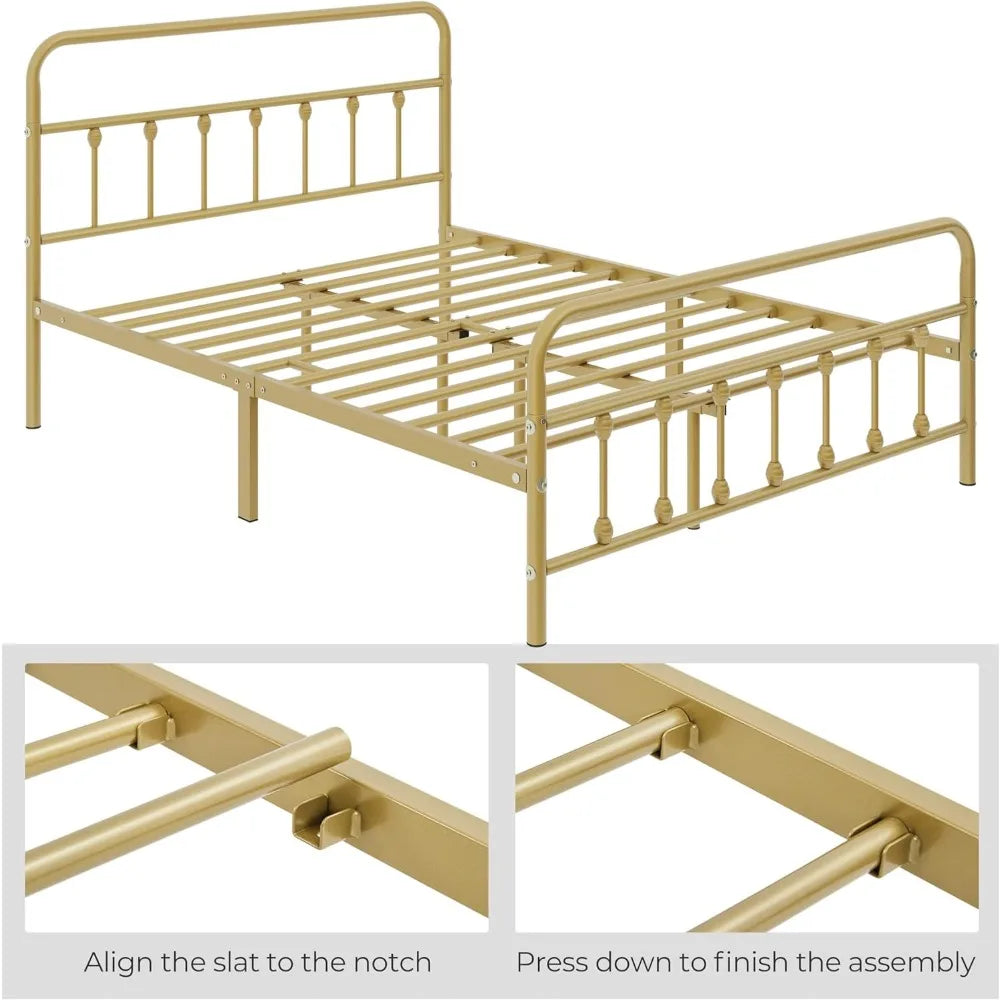 Classic Metal Platform Bed Frame Mattress Foundation with Victorian Style Iron-Art Headboard/Footboard/Under Bed Customized