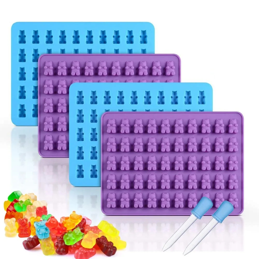 5Pcs Candy Silicone Moulds with 2 Dropper Set Candy Gummy Molds Jelly Trays Mold Set Reusable Candy Baking Mold Kitchen Tools