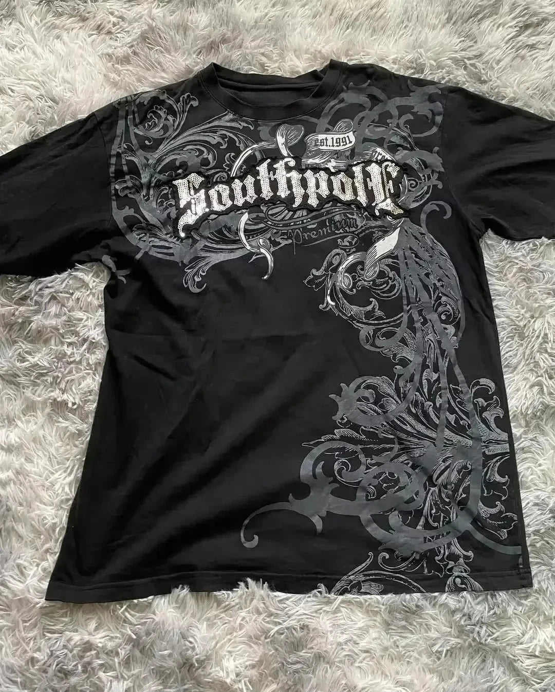 2000s affliction T-shirt Vintage Clothing Punk Hip Hop Graphic Print Oversized T shirt Men Round Neck Cotton Short Sleeve Tops