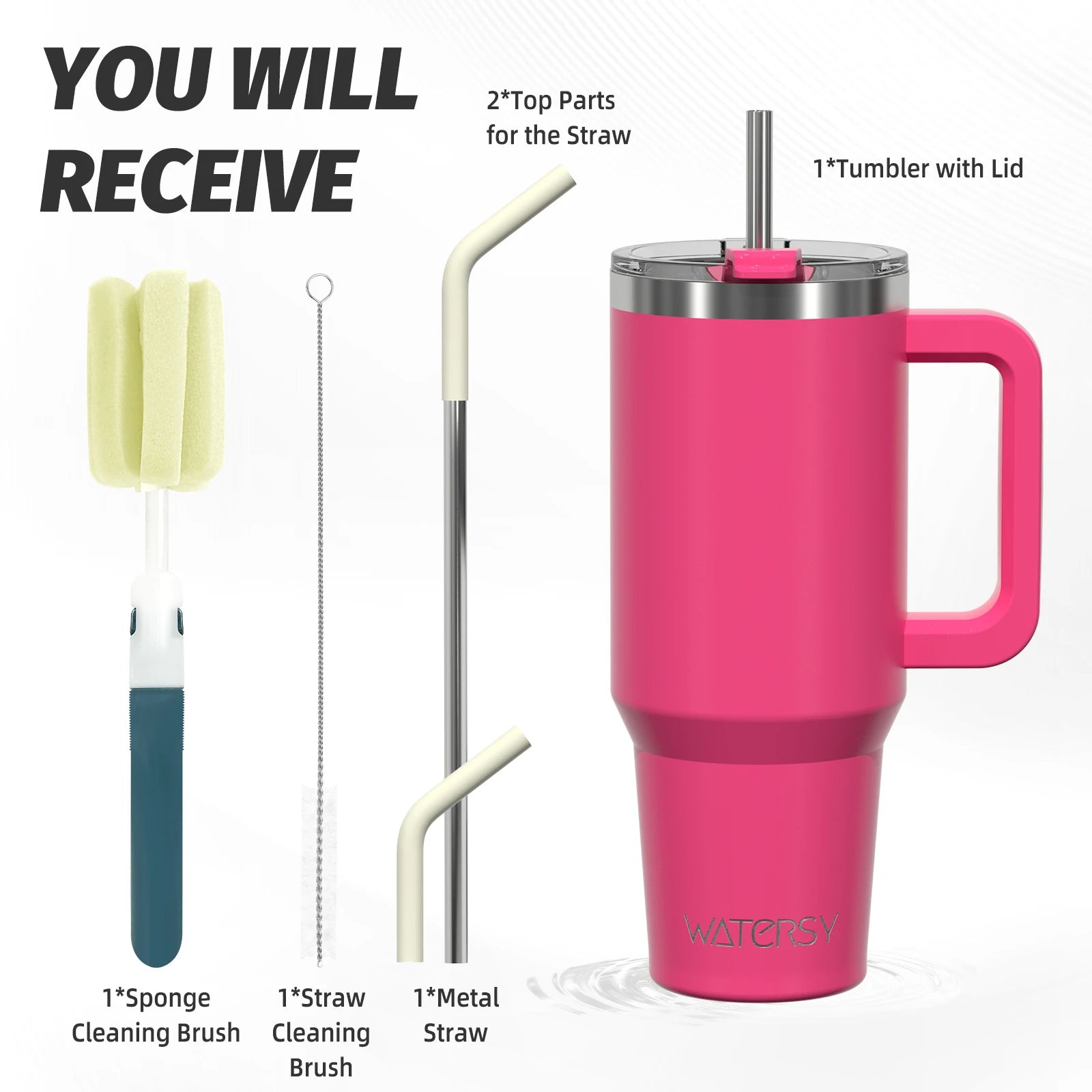 WATERSY 20oz/30oz/40oz Tumbler with Handle & Straw Large Capacity Insulated Cup, 304 Stainless Steel Vacuum Thermal Mug