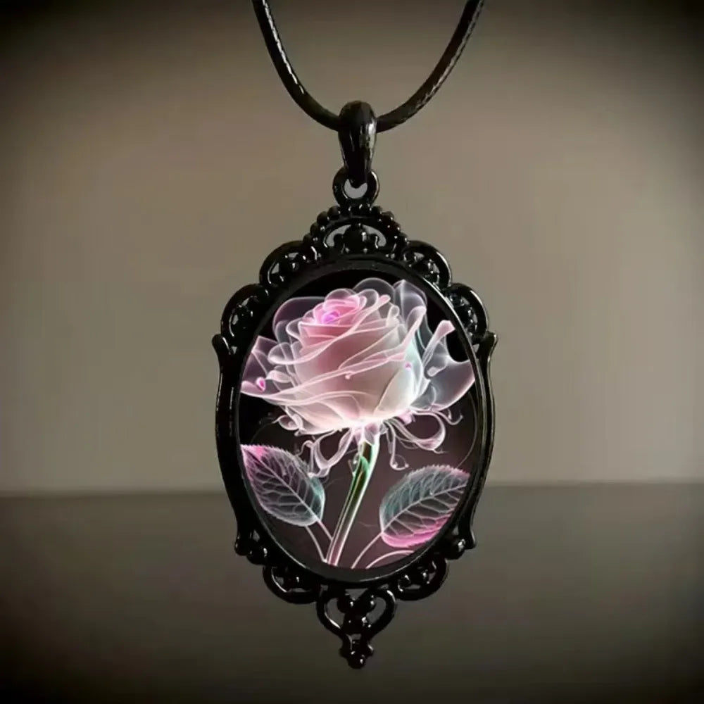 Gothic Glass Pendant Necklace for Women Sun Moon Punk Style Charm Necklace Vintage Cameo Rope Chain Witch Accessories