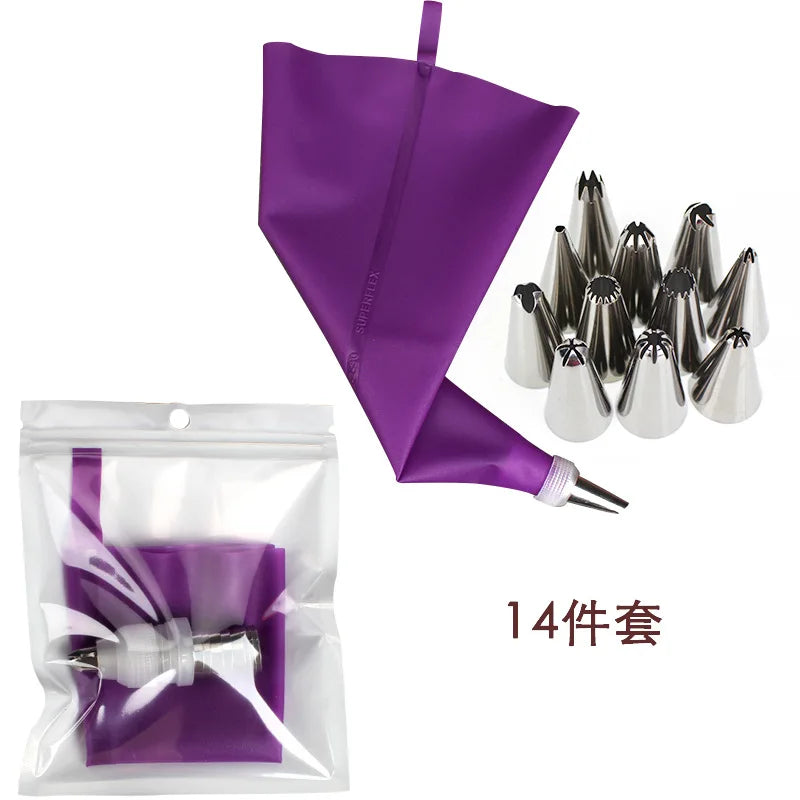 8/14/50pcs Purple Silicone Pastry Bags Tips Kitchen DIY Cake Icing Piping Stainless Nozzle Reusable Cream Decorating Mouth Tools