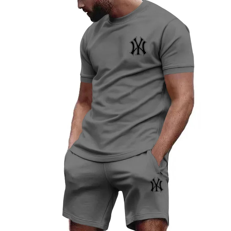 2026 new men's two-piece sportswear short sleeved T-shirt sunny cotton summer running fitness sportswear